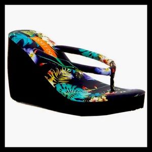 🎀ROCKET DOG🎀 Y2K Chuncky Floral 4” Flip Flop Sandel Black Women 90’s Vintage